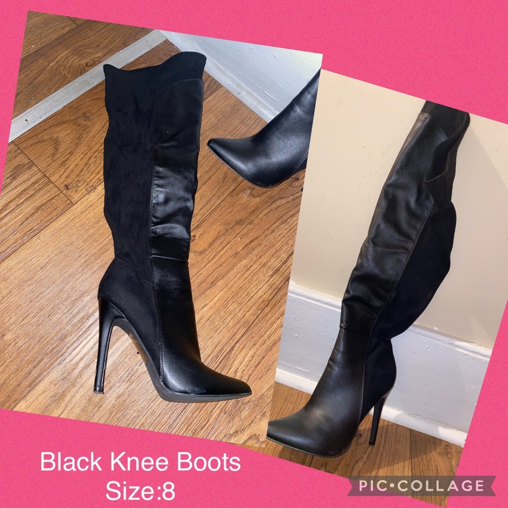 Black Leather & Suede Knee Boots Size 8